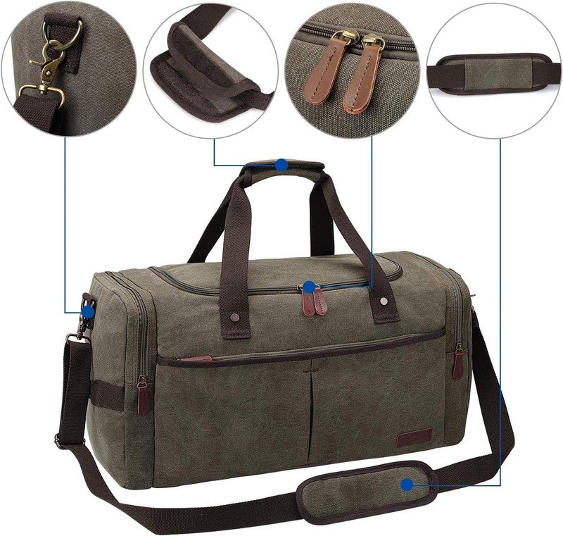 45L Canvas Duffle Bag Travel Weekender Overnight w/ Shoes Compartment Men4