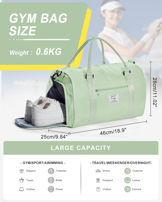 Gym Bag Womens Mens with Shoes Compartment and Wet Pocket Travel Duffel Bags for2
