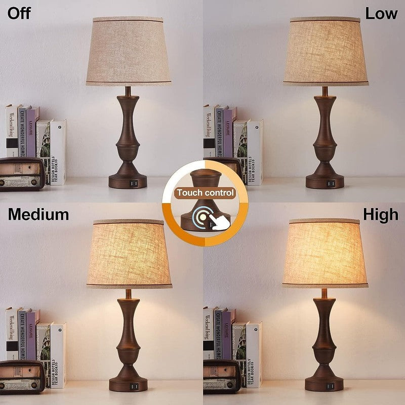 Set of 2 Touch Table Lamps w/ USB 3 Way Dimmable Nightstand Lamps Bulbs Included7