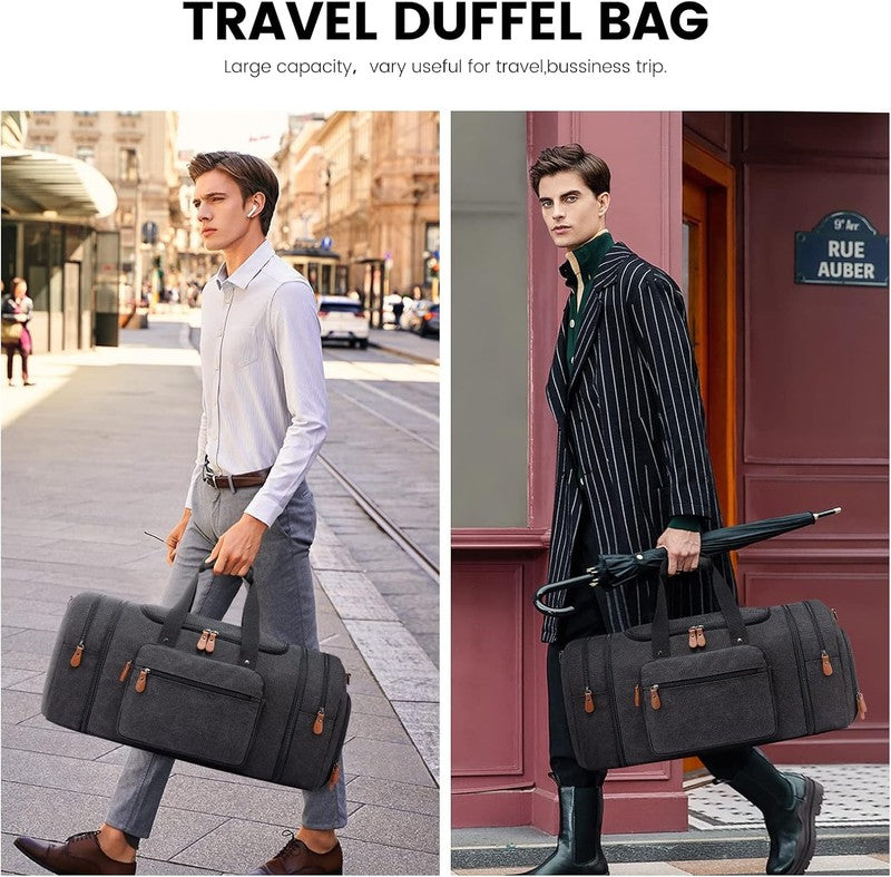 Canvas Travel Duffle Bag Dark Grey Carry On w/ Shoe Compartment Toiletry6