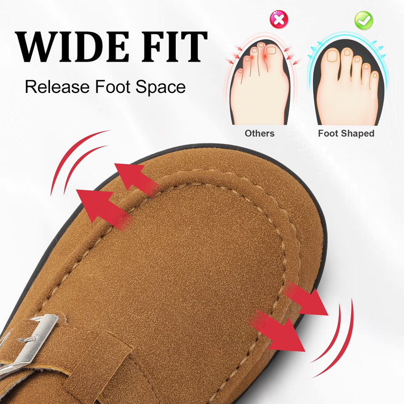 Women's Casual Suede Clogs Adjustable Strap Wide Fit Mules1