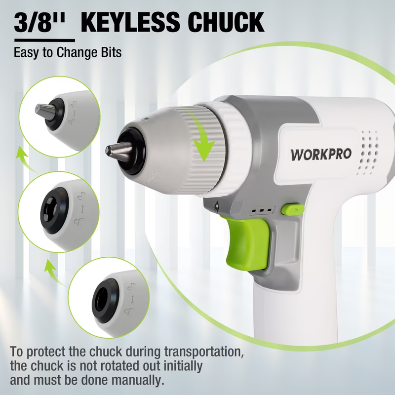 8V Cordless Drill Driver Set 2Ah 3/8in Keyless Chuck 15Pc Bits USB C White8