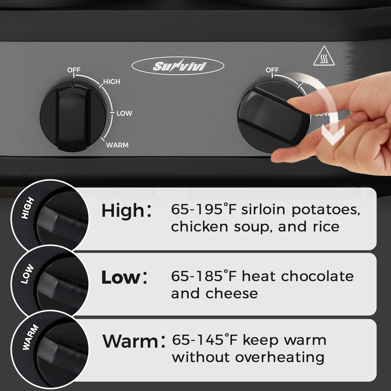 Small Double Slow Cooker, 2 Pot 1.25 Quart Oval Crock Food Warmer Buffet Server,6