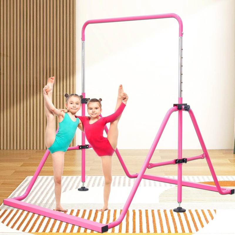 Folding Kids Gymnastics Bar w/ Rings Sturdy Kip Bar Horizontal Home Gym3