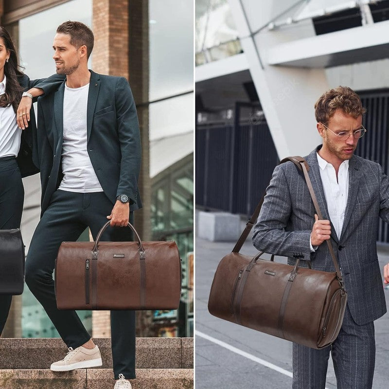 Leather Garment Duffle Bag Brown Waterproof Suit Travel Carry On Business6