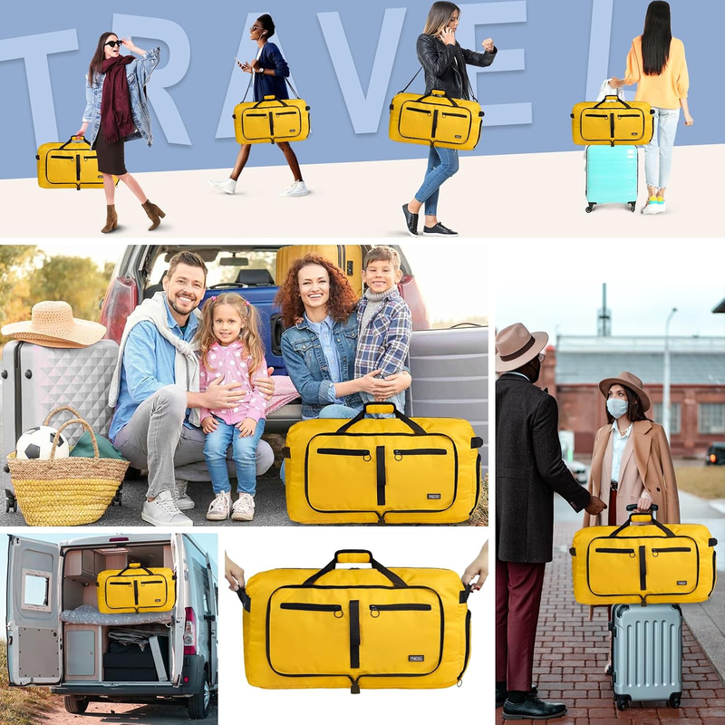 65L Travel Duffel Bag Foldable w/ Shoe Compartment Water Resistant Gray1