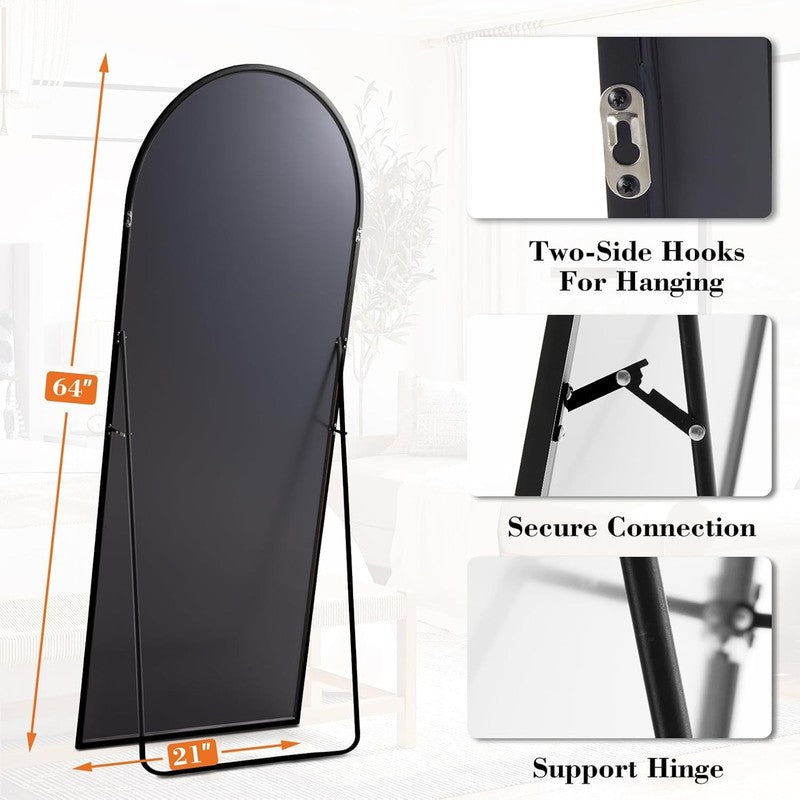 Arched Full Length Mirror with Stand 64"X21" Floor Standing Aluminum Frame for B4