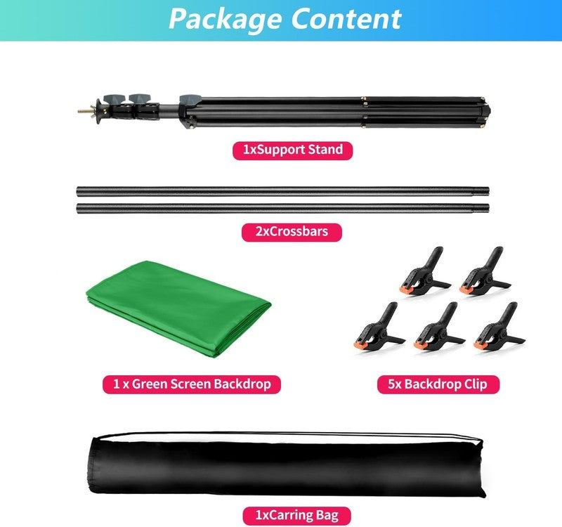 Green Screen Backdrop Kit with Stand, 5X6.5Ft Portable Green Screen Backdrop wit8