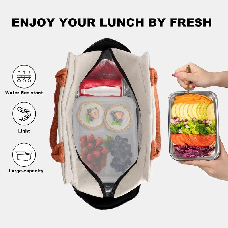 Insulated Lunch Bag Women Leakproof Large Cooler Tote w Bottle Holder Black2