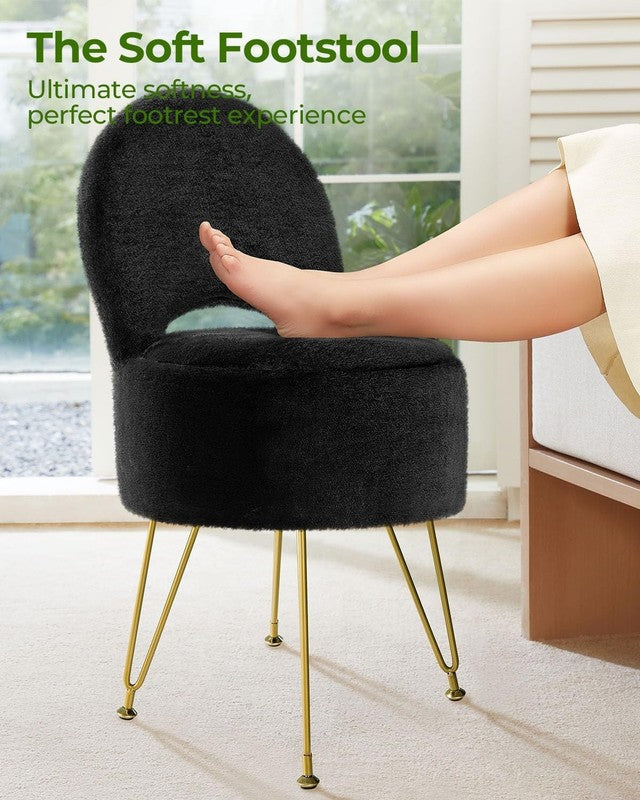 Faux Fur Vanity Stool Chair w/Storage Folding Back Ottoman Black5