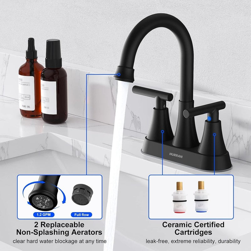 2 Pack Matte Black Bathroom Sink Faucet 4" Centerset w/ Drain Hoses3