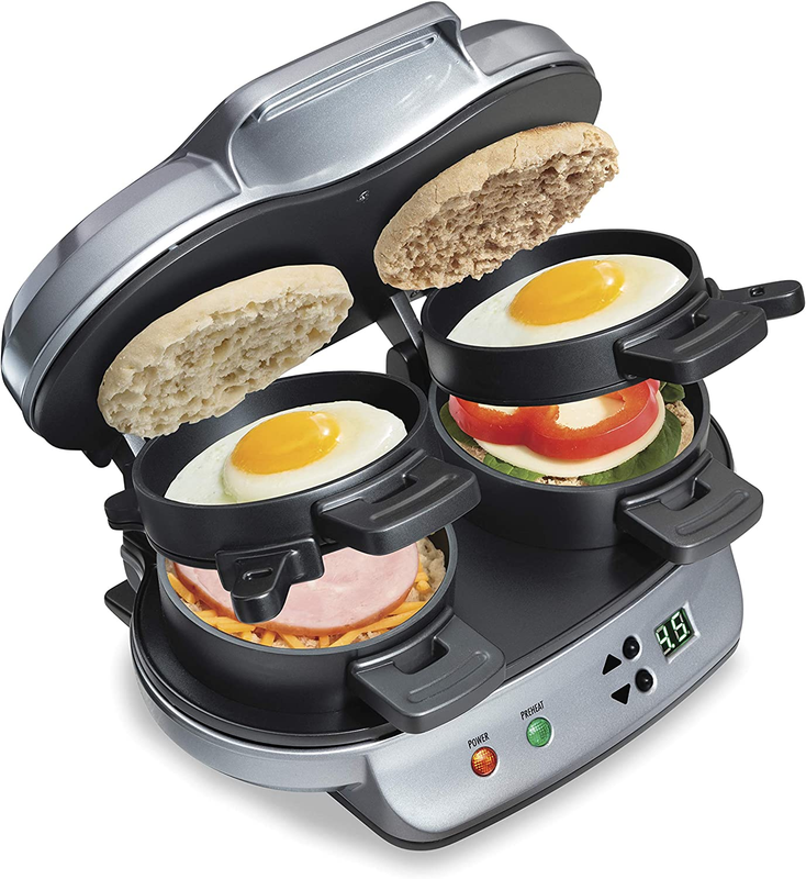 Dual Breakfast Sandwich Maker with Timer, Ready in 5 Minutes, Removable Dishwash0