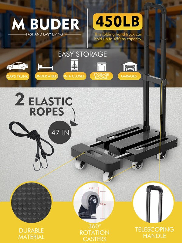 Folding Hand Truck 500LB Heavy Duty Dolly Cart 6 Wheels Utility Platform Black7