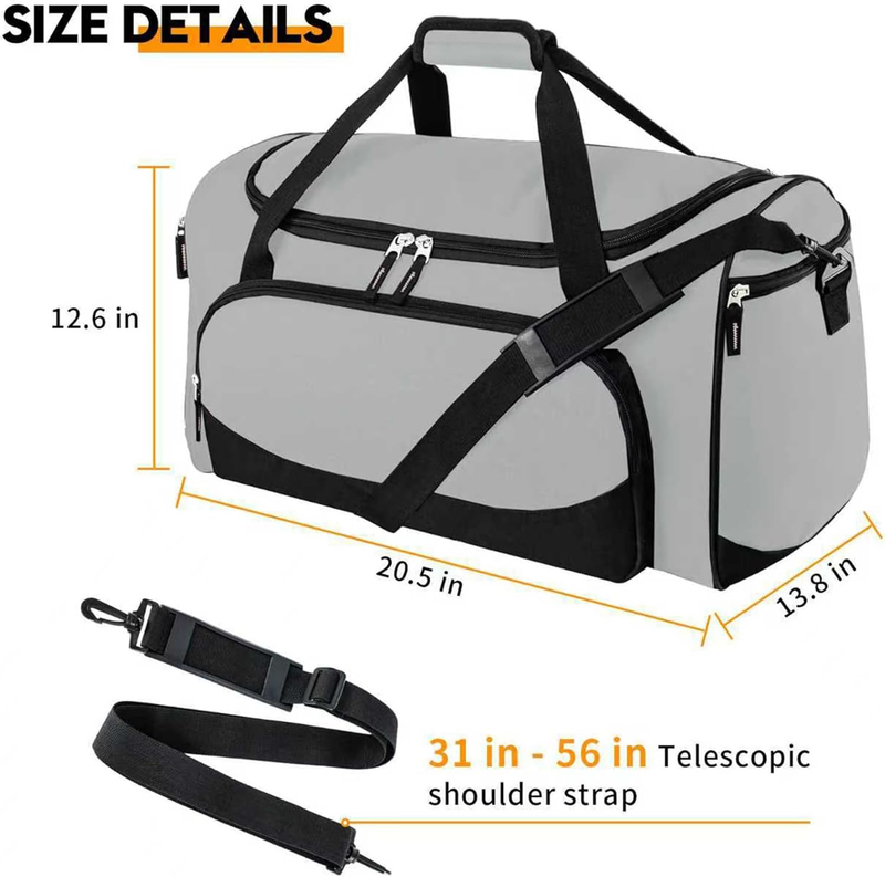 55L Heavy Duty Gym Duffle Bag for Men Gray Durable Travel Sports Grey2