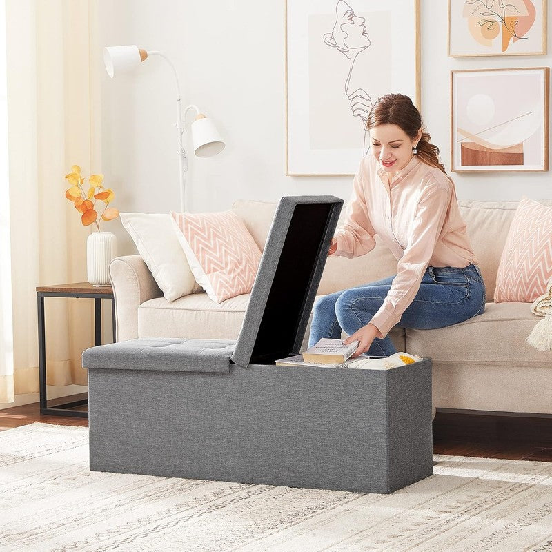 43'' Foldable Storage Ottoman Bench Flip Lid Entryway Living Room Light Gray1