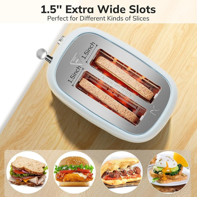 Retro 2 Slice Toaster Blue - Wide Slot, 6 Shade, Bagel, Defrost, Crumb Tray3
