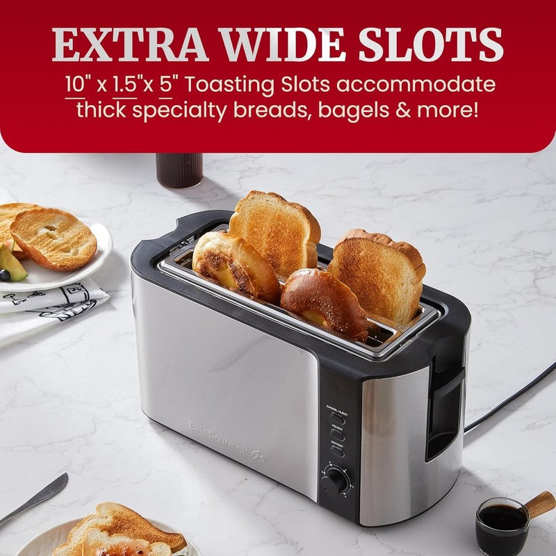 4 Slice Long Slot Toaster, 6 Settings, Defrost, Reheat, Wide Slots, Black SS3