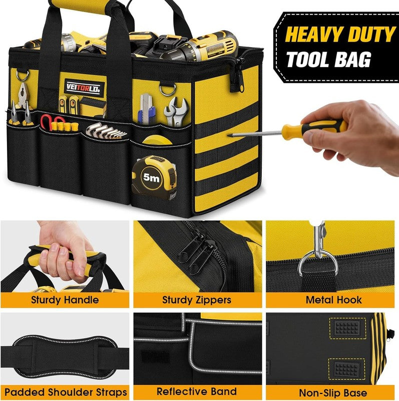 16" Heavy Duty Tool Bag 19-Pocket Portable Electrician Mechanic Toolbox Yellow5