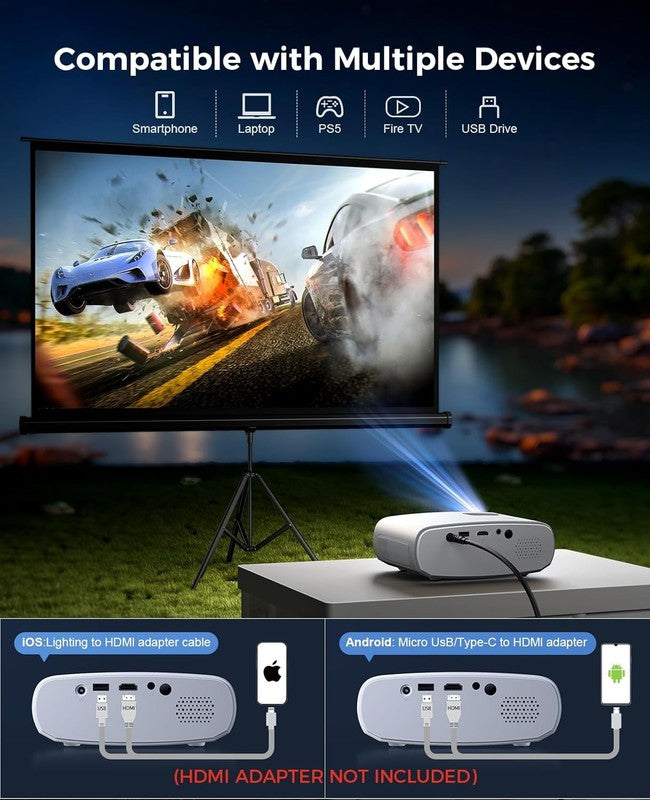 Upgraded Mini Projector 1080P HD, 8000L Portable with Tripod for All Devices3