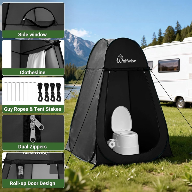 Camping Shower Tent Pop Up Privacy Dressing Room Ventilated Outdoor Black2