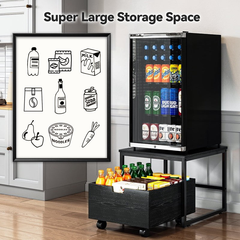 Mini Fridge Stand with Storage Space, Refrigerator Stand Table Shelf with Lockab6