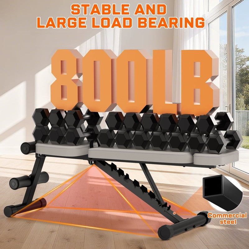 Adjustable Weight Bench 800LB Foldable Gray Olympic Home Gym Strength Training 3