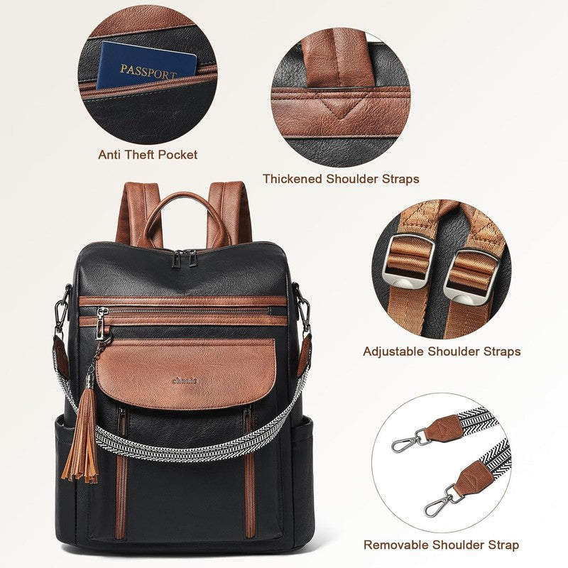 Women Laptop Backpack 15.6" Leather Travel Work Water Resistant Black Brown7