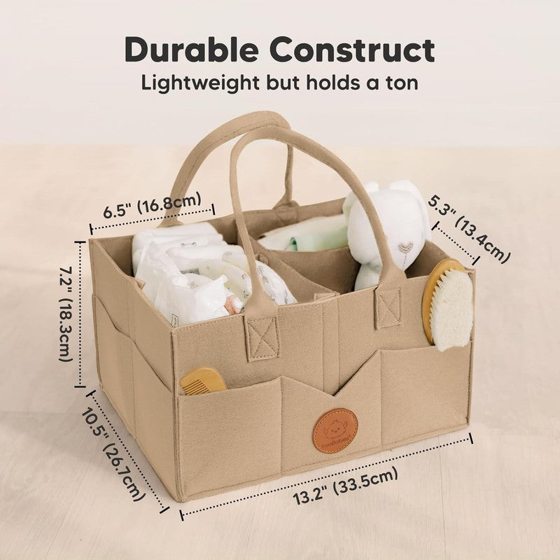 Baby Diaper Caddy Organizer w/ Handle, Portable Nursery & Car Storage Taupe2