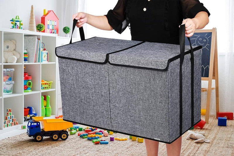 Large Kids Toy Box Chest Storage Organizer Collapsible Bins Double Lid Grey5