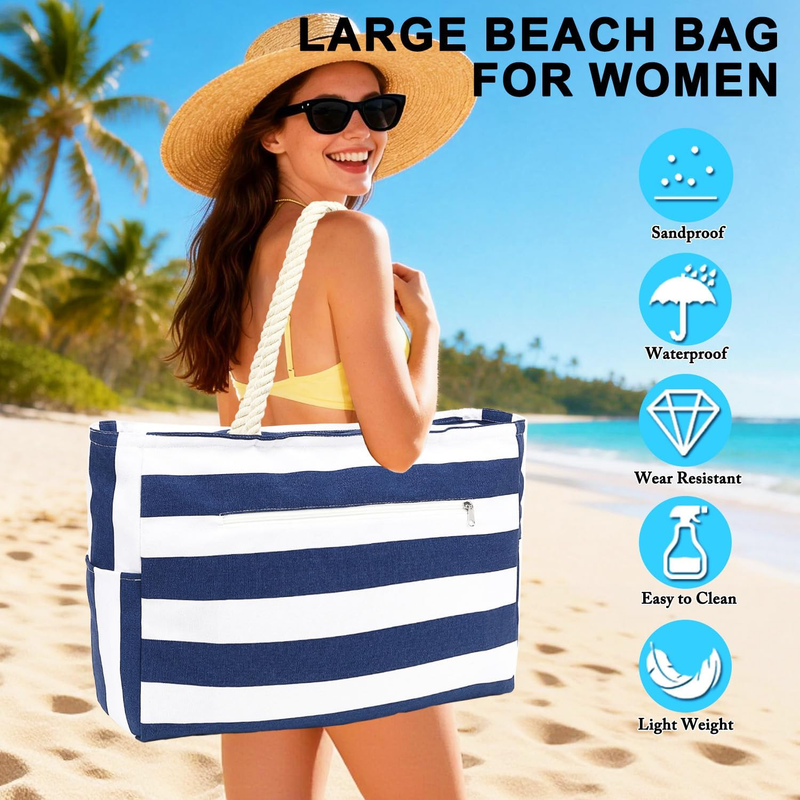 Waterproof Beach Bag Large Canvas Tote Wet Pocket Pool Cruise Travel1