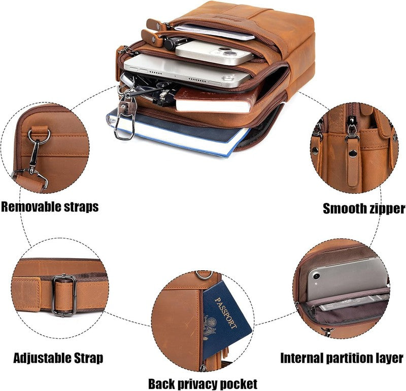 Leather Messenger Bag Men Small Sling Shoulder Crossbody Man Purse Pack5