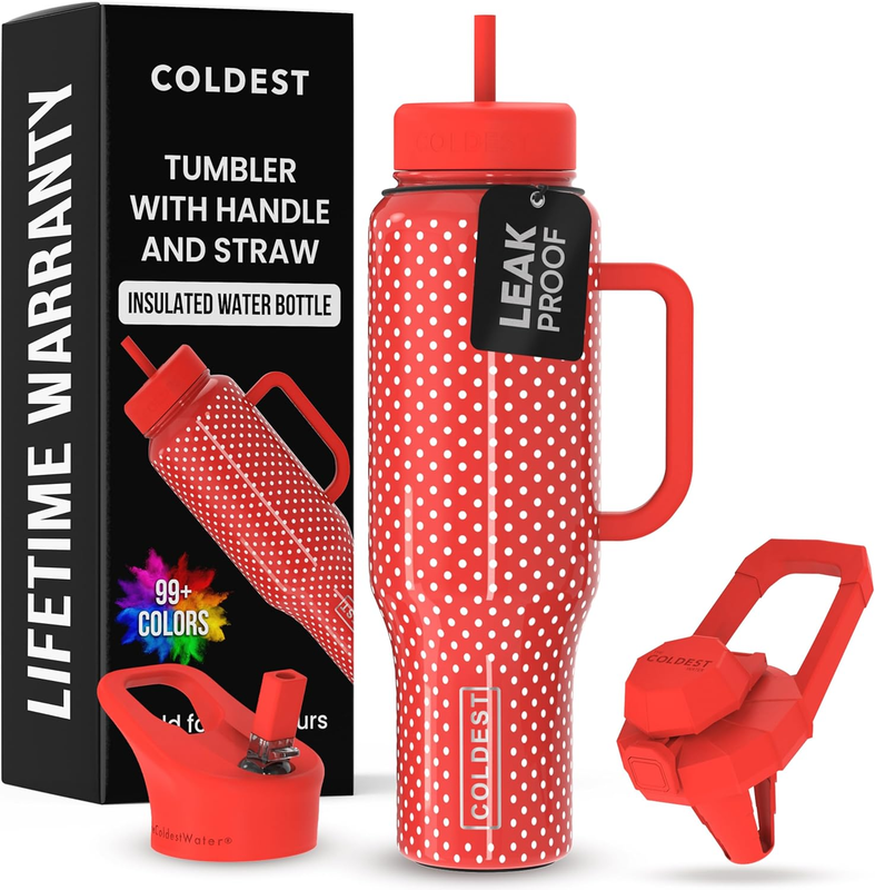Coldest 46oz Insulated Tumbler with Handle Straw Leak Proof Stainless Steel Cup0