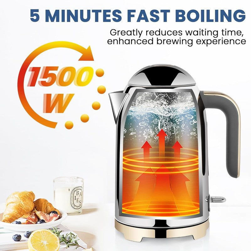 Electric Kettle 57Oz 1500W Stainless Steel Fast Boil w/ Thermometer Silver2
