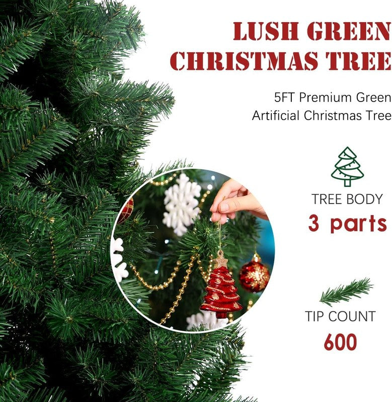 5FT Green Christmas Tree, Small Spruce Artificial Holiday Xmas Tree with 600 PVC2