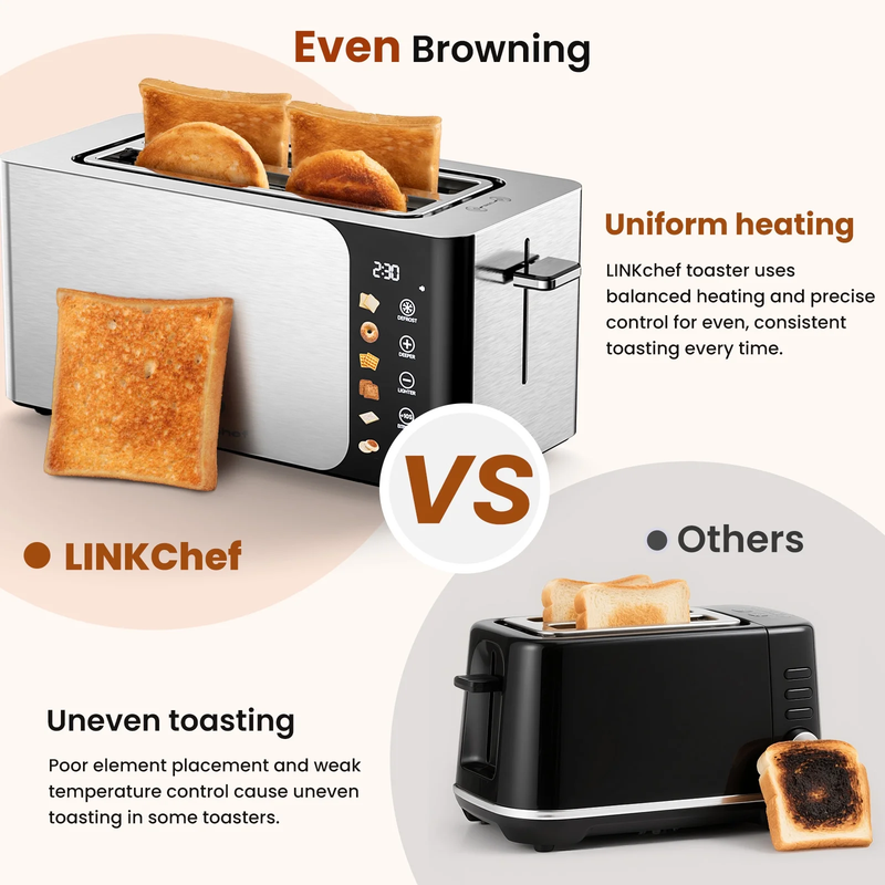 4 Slice Touchscreen Toaster Extra Wide 1.5in Slots Stainless Steel Timer Defrost3