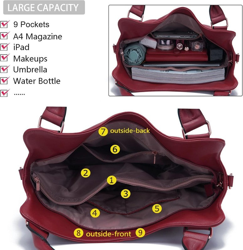 Women Large PU Leather Shoulder Tote Hobo Crossbody Bag Wallet Set 4PCS4