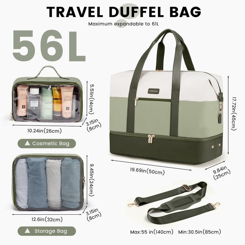 Women Travel Duffel Bag Large Weekender Gym Bag Shoe Compartment Packing Cubes4