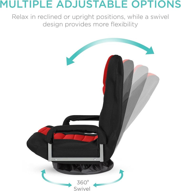 Gaming Floor Rocker Chair 360° Swivel, Lumbar Support Black/Red2