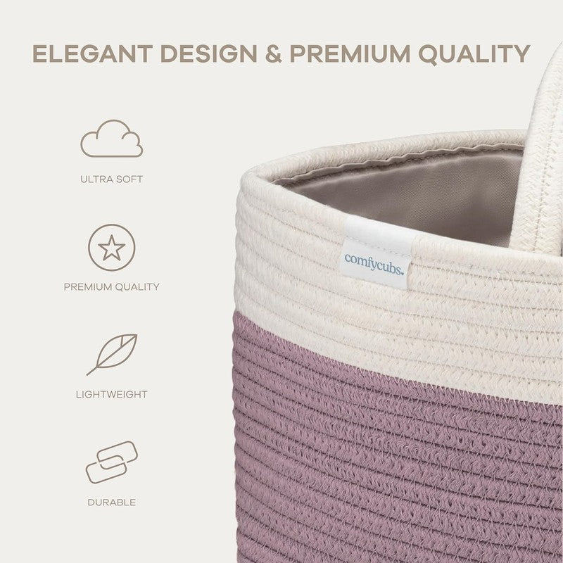 Rope Diaper Caddy Organizer Large 3 Compartment Baby Basket Mauve2