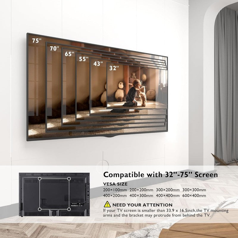 TV Wall Mount with Extra Long Extendable Arm for 32 75 Inch Tvs, Holds up to 1326