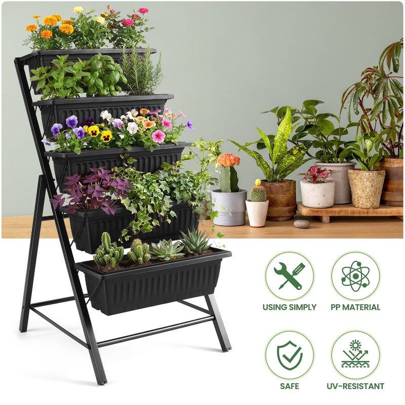 4 Ft Vertical Garden 5-Tier Raised Garden Bed Planter Box for Patio Balcony Flow2