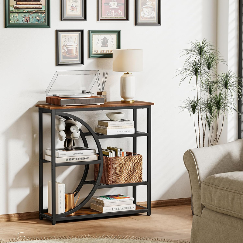 Industrial Entryway Table Narrow Console Sofa Table 5 Tier Storage Shelves4