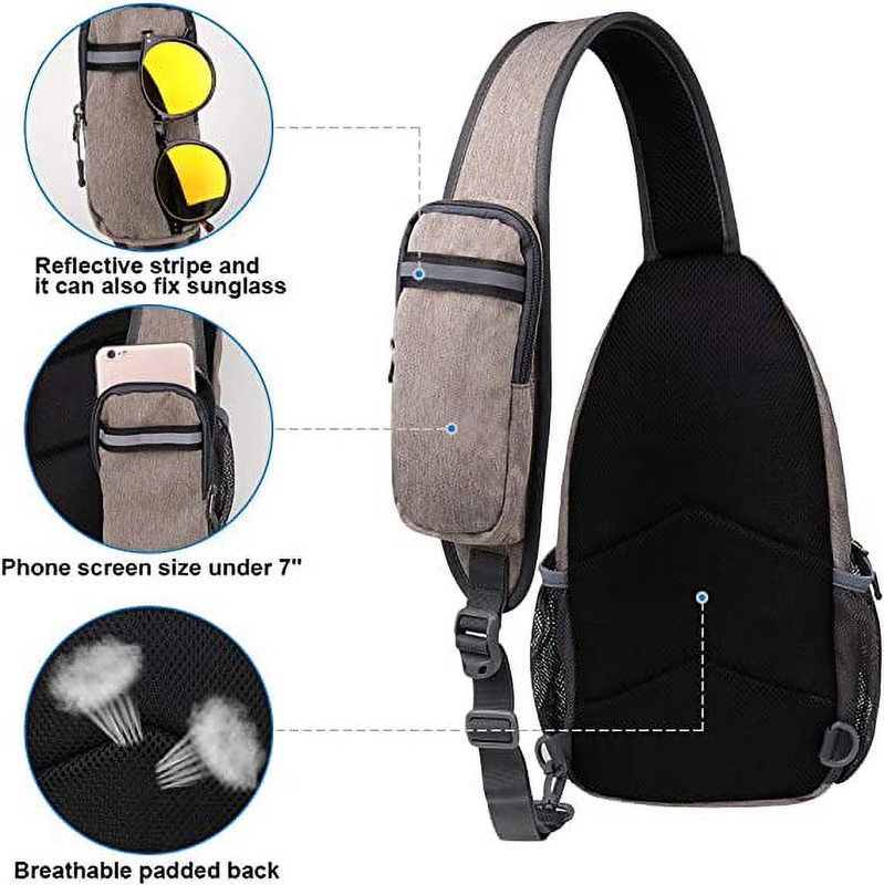 Unisex Hiking Travel Nylon Sling Bag Cross Body Shoulder Chest Bag,Khaki4