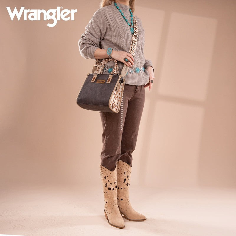 Wrangler Tote Bag Women Western Retro Top Handle Aztec Strap Handbag Coffee4