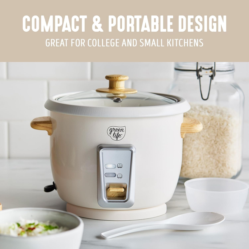 Rice Cooker with Removable Pfas Free Ceramic Nonstick Pot, 3 Cups Uncooked/6 Cup6