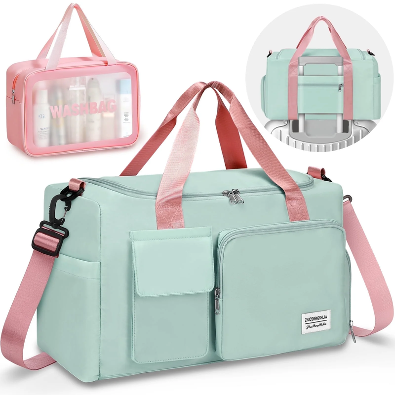 Gym Bag with Shoe Compartment Wet Dry Separated Travel Tote Green6