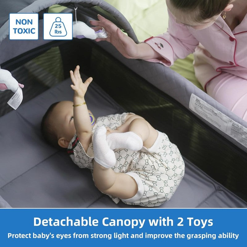 Baby Playard with Canopy, Portable Crib with Changing Table4