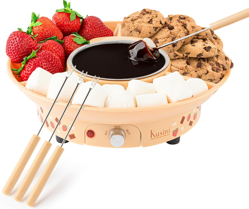 Electric Fondue Pot Set, 10oz, Temp Control, 4 Forks, Tray, Gift Idea0