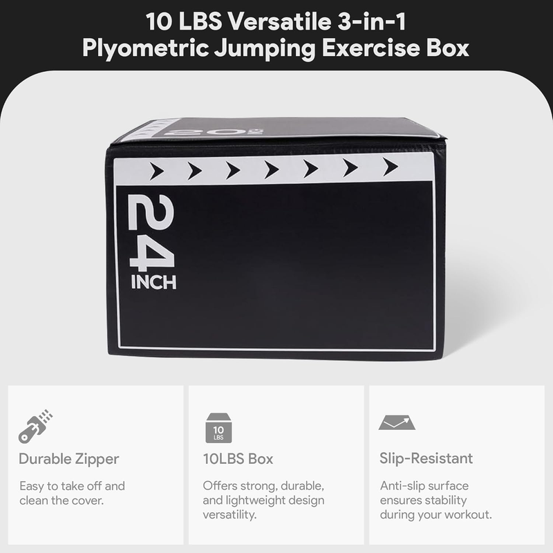 3-in-1 Foam Plyometric Jump Box Home Gym 20 x 24 x 16 inch 10lbs3