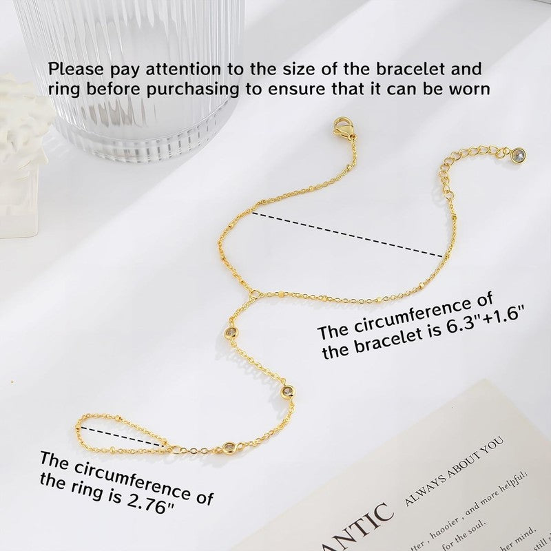 14K Gold/Silver Plated Dainty Hand Chain Bracelet Adjustable Cuff Bangle Gift4